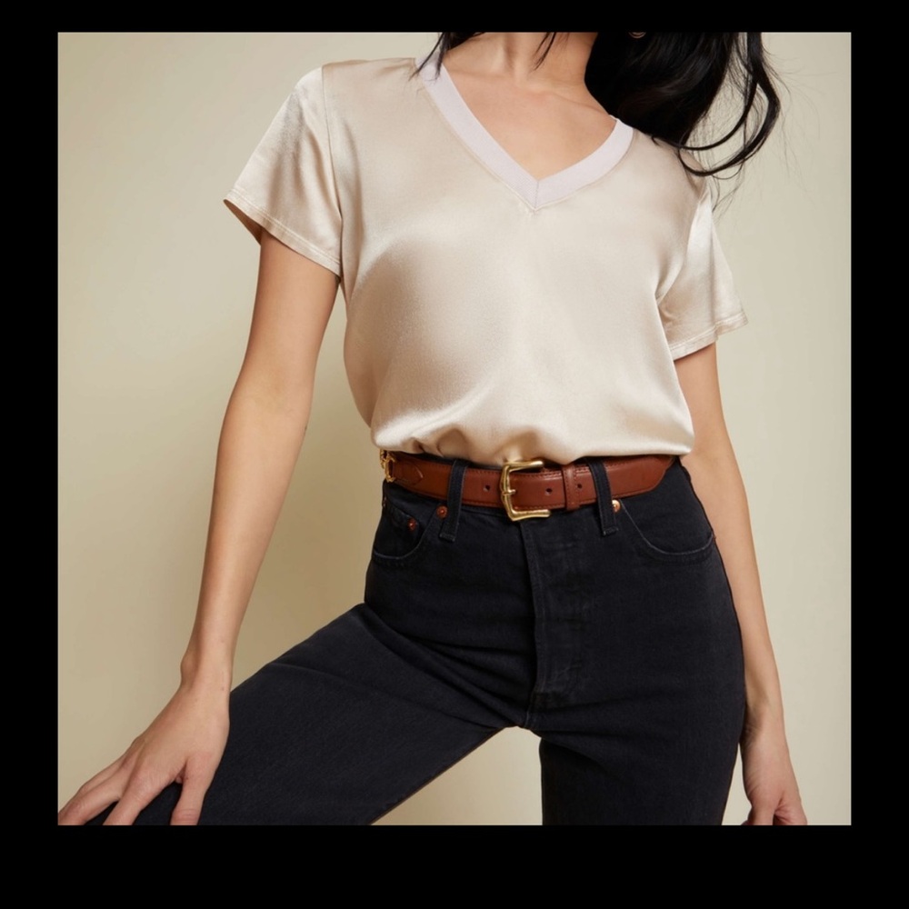 Nation Ltd June Top Tan Satin V Neck XE NWT